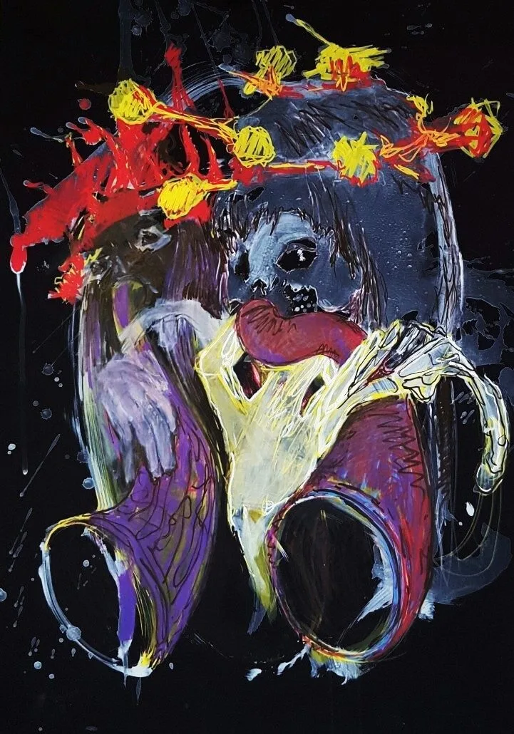 Zmory | Sleep Paralysis Spirits Zmora sleep paralysis demon painting by HOHLIK - expressionist acrylic artwork depicting the Slavic nightmare spirit with oppressive dark layers suggesting suffocation and paralysis