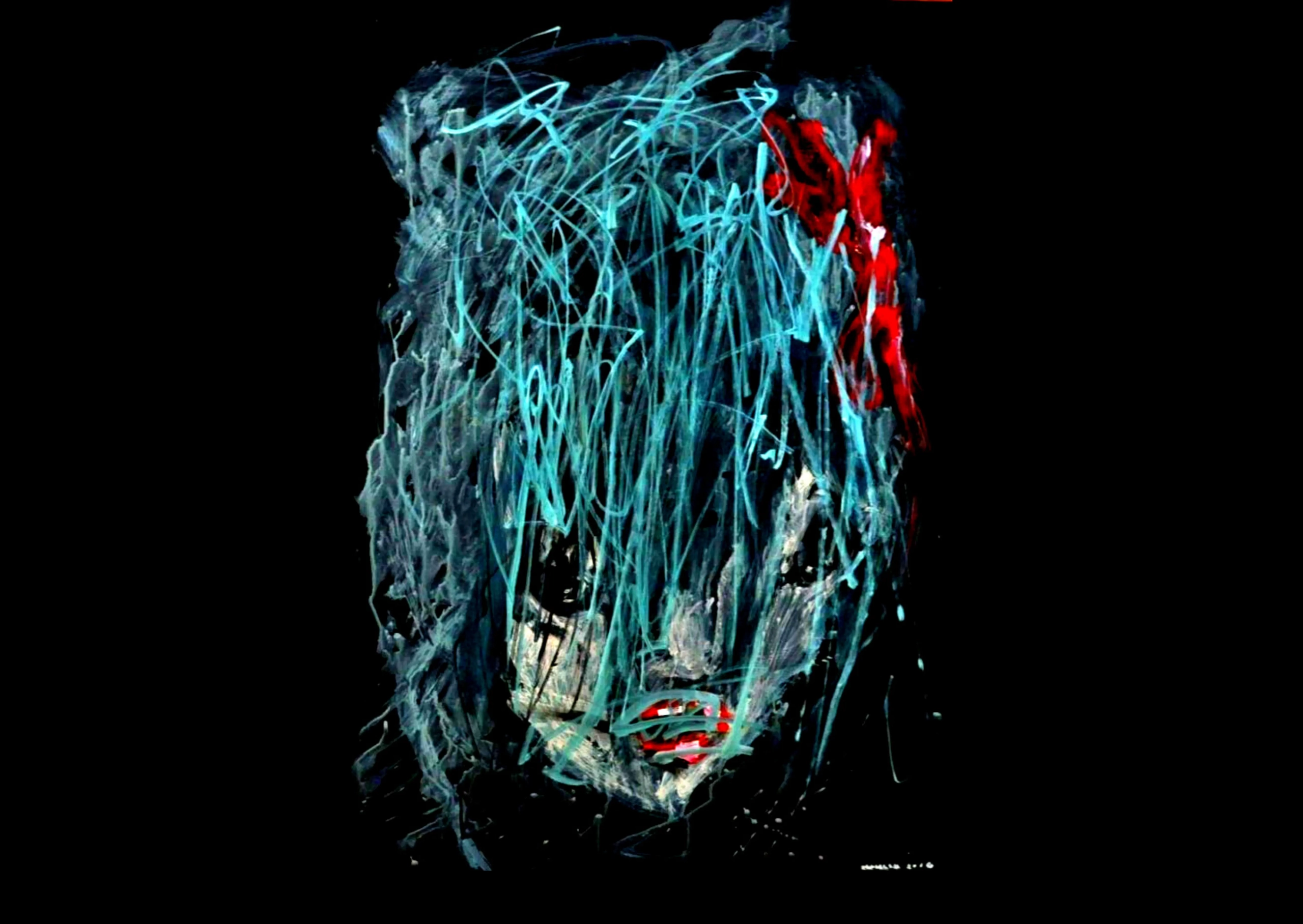 Acrylic painting titled 'Ethereal Rusalka' in a dark palette: A captivating artwork with mysterious ambiance, featuring a Rusalka figure, measuring 50x70, created in 2015.