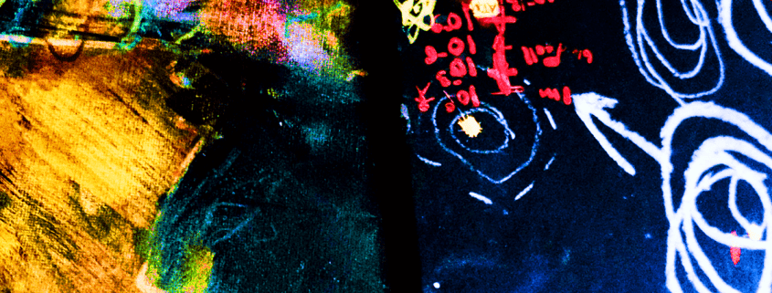 insides to the Process of a present day Painter - a black book with white chalk on it